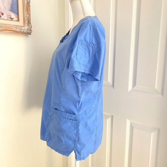 Landau Stretch V-Neck Scrub Top Ceil Blue 4 Pockets Healthcare Nurses Uniform - Picture 5 of 9